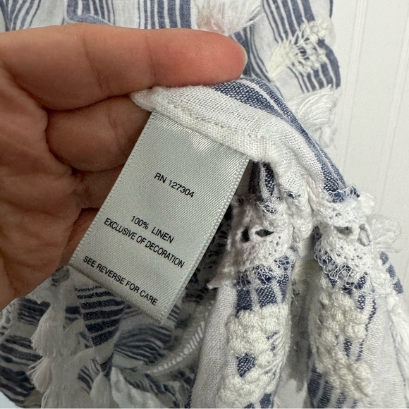 John Mark Top XL Linen Floral Stripes Embroidered Tassels Casual Coastal - Picture 6 of 10
